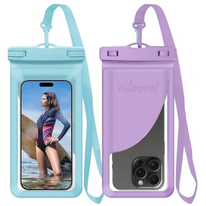Waterproof Phone Pouch for iPhone 17 16 15 Pro Max IPX8 Blue+Purple | Card Pocket, Lightweight, Large Cellphone Dry Bag, IPX8 Rated, Beach Essential, Cruise Ship, 2 Pack, 8.3 inch - color: C1-Blue+Purple-2 pack