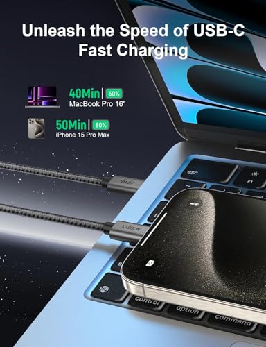XAOSUN 240W USB C to USB C Cable, USB C 2.0 Fast Charging Cable, Grey 15FT - size: 15FT