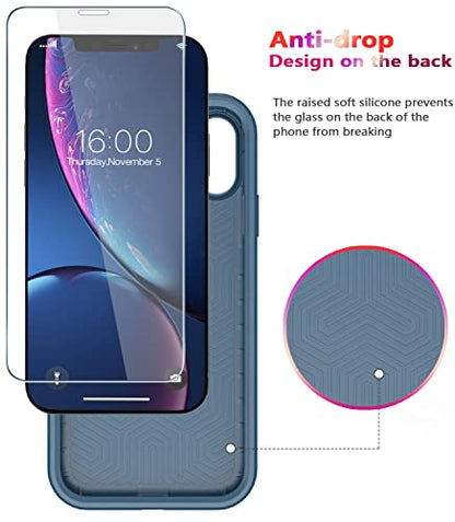 Diverbox for iPhone XR Case [Tempered Glass Screen Protector] [Shockproof] [Dropproof] Heavy Duty Protection Phone Case Cover for Apple iPhone XR Blue - color: Blue-2in1