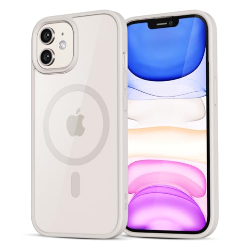 LoeoeL for iPhone 11 Case Clear Mag Safe, Ultra Thin Slim Cover Magnetic Compatible with Magsafe Phone Case for Women Men Girl, Cute Soft TPU Silicone & Transparent Hard Plastic, Beige Stone - color: Titanium Grey, size: 11