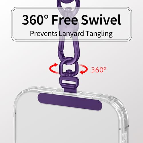 saxsion Phone Tether Tab & Lanyard Tab, 360° Swivel Clip - Ultra Thin Stainless Steel Universal Patch for All Phone Cases - color: Dark Purple*2