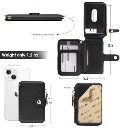 M-Plateau Small Wallet for Women Large Capacity with ID Window | Phone Wallet with Adhesive Card Holder for Phone Case (Compatible with Most Smartphones) (Black) - color: Black