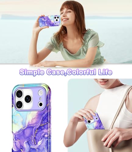 Btscase Compatible with iPhone 17 Pro Max Case 6.9 Inch 2025,Marble Pattern 3 in 1 Heavy Duty Shockproof Full Body Rugged Hard PC+Soft Silicone Drop Protective Women Girl Phone Cases, Cobalt Violet - color: Cobalt Violet, size: iPhone 17 Pro Max