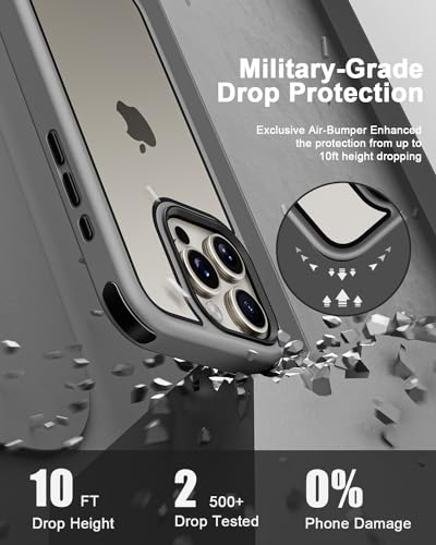 Mobnano Compatible with iPhone 15 Pro Case, with Multicolor Protective Shockproof Bumpers, Crystal Clear Back Not Yellowing Anti-Scratch Hard PC Back & Soft Silicone TPU Frame Cover - Grey/Black - color: Grey/Black, size: iPhone 15 Pro