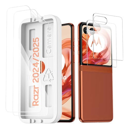 Spugan for Motorola Razr 2026/ 2025/ 2024 Screen Protectors, 2 Pcs Inner Screen TPU Protective Film [Installation Kit]+2 Pcs Outer Screen Tempered Film, Durable, Scratch Resistant, Bubble Free, Newbie Friendly, Ultra HD - size: Razr 2024/ 2025