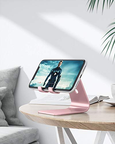 OMOTON C1 Upgraded Aluminum Cell Phone Stand for Desk, Durable Phone Dock - color: Rose Gold