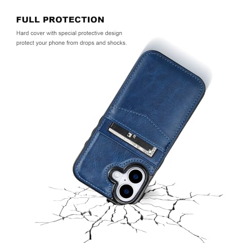 KIHUWEY for iPhone 17 Wallet Case Card Holder Kickstand, Blue | Credit Card Slots, PU Leather, Magnetic Clasp, Flip Heavy Duty Protection Cover for Men and Women - color: Blue