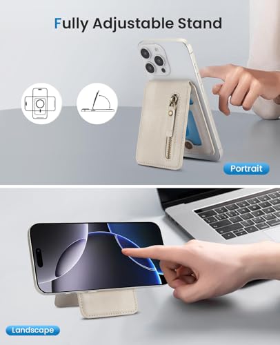 HAII for MagSafe Card Wallet Bag compatible with MagSafe Invisible Ultra-Thin Lightweight Kickstand Magnetic Mobile Wallet Man Woman, 4 Card Slots + 1 Zipper Cash Bag. (White, Zipper) - color: White, size: 4 Card Slots + 1 Zipper Cash Bag - Zipper