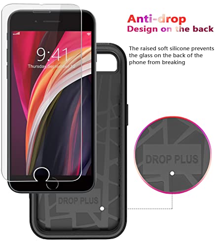 Diverbox Designed for iPhone SE case with Screen Protector Heavy Duty Shockproof Shock-Resistant Cases for Apple iPhone se Phone 2022/2020 Release - Black - color: Black