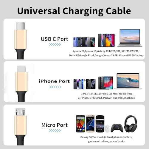 Multi Charging Cable, 3 in 1 USB Cable, Gold - color: Gold
