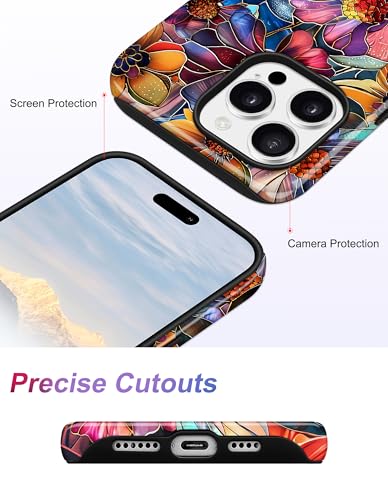 Jusy Magnetic Stained Glass Floral Case for iPhone 16e/17e, Purple | Compatible with MagSafe, Cute Aesthetic Flower Design, TPU and PC Protective Phone Cover - color: Purple