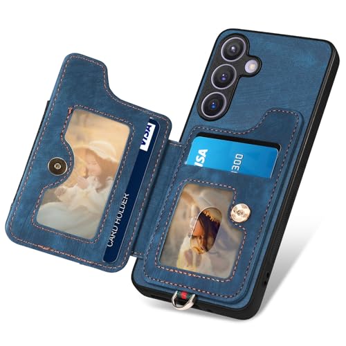 for Samsung Galaxy S25 Case Wallet with Card Slots Blue | PU Leather Flip Folio Cover,RFID Blocking Ring Holder,Kickstand,Wrist Strap,Shockproof,Magnetic Protective,Women Men Girls - color: Blue, size: Galaxy S25 6.2 Inch