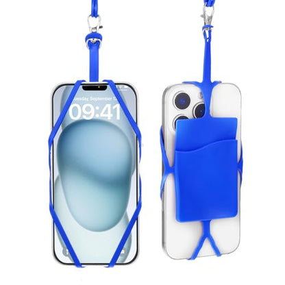 2Pcs Cell Phone Lanyard Crossbody Adjustable Neck Phone Holder with Card Pocket, Universal Silicone Neck Strap - color: Dark Blue