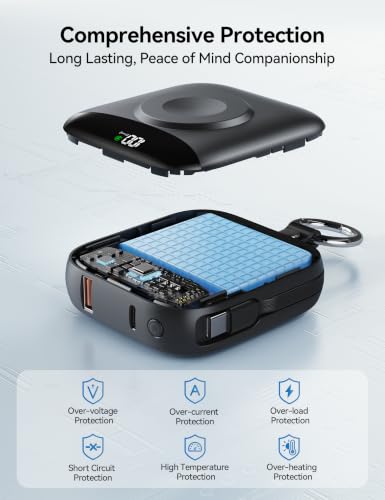 Portable Charger 10000mAh 22.5W Power Bank Built-in 2 Cables Keychain | Charge 5 Devices, TSA approved, Travel Fast Charging Battery Pack for iPhone Samsung Google Android & iWatch Charger, Black - color: Black