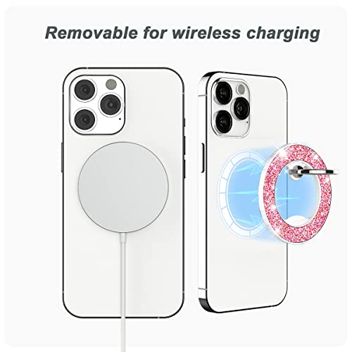 Magnetic Phone Ring Holder for magsafe, Glitter Magnetic Grip Compatible with iPhone 17 16 15 14 13 12 Pro max,Pro,Plus,Mini,Pixel 10 Series Mag Safe Accessories,Adjustable Kickstand,Pink - color: Glitter Pink