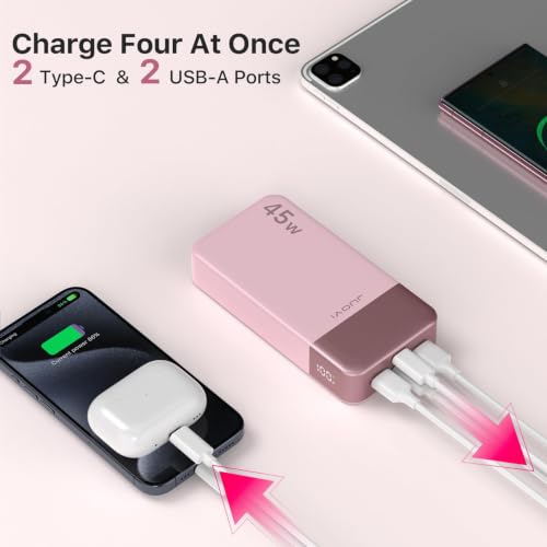 JUOVI Portable Charger 45W 20000mAh Fasting Charging Power Bank - color: Pink