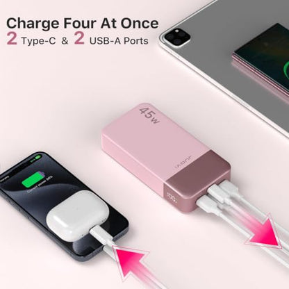 JUOVI Portable Charger 45W 20000mAh Fasting Charging Power Bank - color: Pink