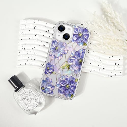 for iPhone 13 Mini 5.4" Magnetic Case【Compatible with MagSafe】 Aesthetic Oil Painting Stained Glass Flower Design, Slim Fit Hard PC Back Shockproof Cute Clear Phone Cover, Purple - color: Purple, size: iPhone 13 Mini