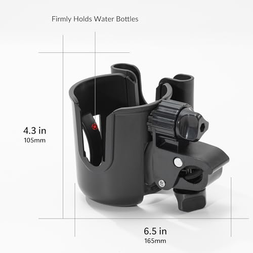 Li & Zhao Universal Stroller Cup Holder - 2-in-1 Wheelchair Cup Holder Adjustable Bike Drink Holder with Phone Holder Accessories for Rollator,Bike,Scooter,Walker(Black) - color: Black