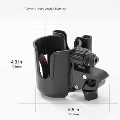 Li & Zhao Universal Stroller Cup Holder - 2-in-1 Wheelchair Cup Holder Adjustable Bike Drink Holder with Phone Holder Accessories for Rollator,Bike,Scooter,Walker(Black) - color: Black