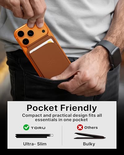 TORU for MagSafe Wallet with Kickstand, N52 Magnetic 6-Card Holder RFID Blocking for iPhone 17/17e/16/16e/15/14/13/12 Pro Max Plus Air - Brown - color: Brown
