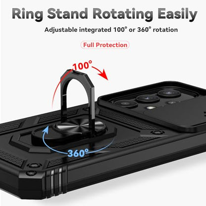 for Galaxy A35 5G Case,with Screen Protectors and Camera Cover,[Military Grade] 16ft.Drop Tested Cover with Magnetic Kickstand Protective Case for A35 5G, Black - color: Black