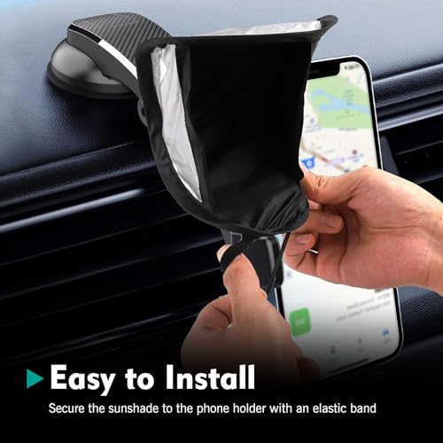 Cell Phone Sunshade, High-elasticity Skeleton Anti-glare Phone Holder Sun Shade Cover, Portable Foldable Sunscreen Shield, Universal for Most Cars Motorcycles (Black)