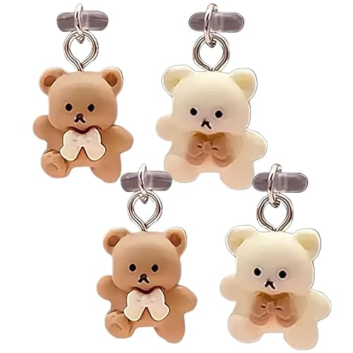 4 Pcs Cute USB C Dust Plug, Cartoon Bear Type C Dust Plug Cover, Type C Dust Plug with Bear Pendants, Phone Charging Port Protector, USB C Anti Dust Cover for Cell Phone