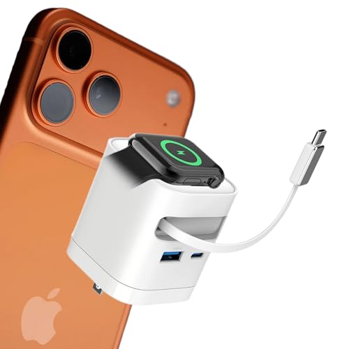 65W Retractable USB-C PD Charger with Built-in Apple Watch Charger - color: White