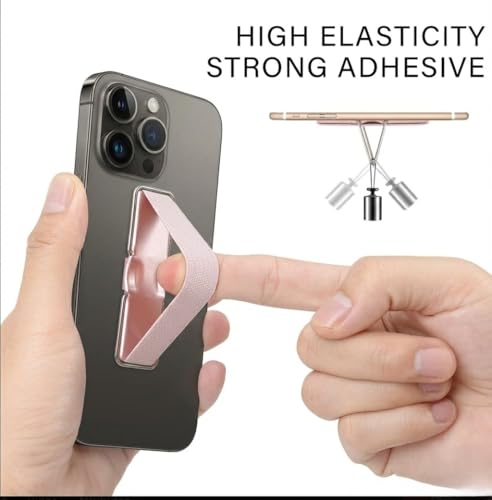 Elastic Phone Grip Holder Strap with Metal Frame – Slim Anti-Slip Finger Strap for Smartphones, Universal Adhesive Phone Hand Holder Compatible with iPhone, Samsung, Android