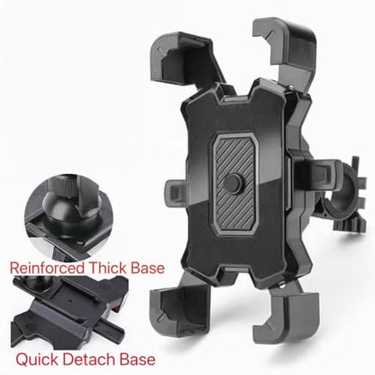 Motorcycle & Bike Phone Mount, 4-Claw Lock Anti-Vibration Phone Holder, 360° Adjustable Rotation Hands-Free GPS Navigation Cradle, Shockproof Stable Stand for E-Bike, Scooter & All Smartphones