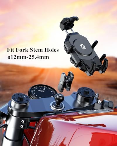 BRCOVAN Anti-Theft Motorcycle Fork Stem Phone Mount with Vibration Dampener