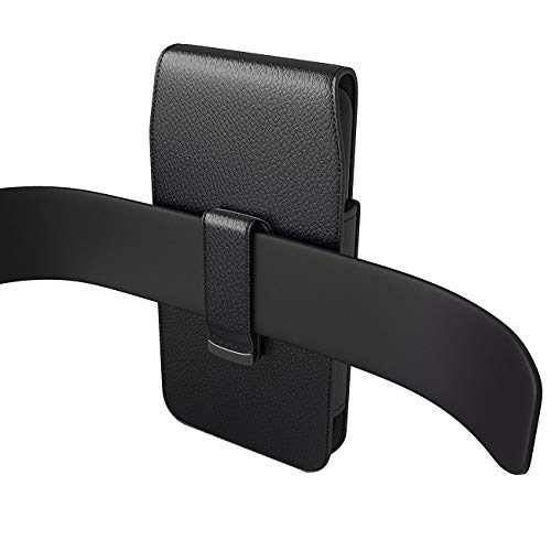 Mobile Vogue by Reiko Premium Eco-Friendly Leather Phone Pouch Belt Clip Holster Compatible with iPhone/Galaxy/Stylo/Android Phone with Protective Case on (Black-MV385, 6.1 x 3.2 x 0.7 in)