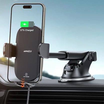 APPS2Car 15W Wireless Charger Car Mount, Suction Cup Dashboard Holder - color: Black_Wireless Charger