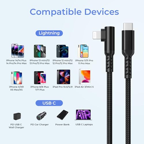 Basesailor iPhone 14 13 Pro Max Charger Cable Right Angle 10FT - color: Black, size: 10FT/3M