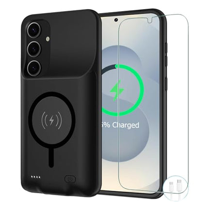 Battery Case for Galaxy S25 Plus, [12000mAh] Slim Rechargeable Smart Extended Charging Case Compatible with Galaxy S25 Plus(6.7 inch) Backup Power Battery Pack Charger Cover-Black - size: Galaxy S25 Plus