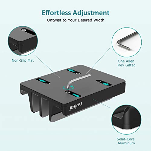 Vertical Laptop Stand - SPACEMax Adjustable GRIPLock Anti-Tip Silicone 4 Slots Aluminum Desktop Holder - Double Dock Stand - 2 Phone Slots Fits Up to 17.3” Laptops, Tablets, Phones - Black - color: Black