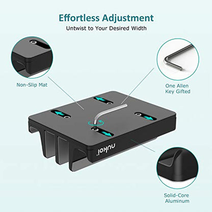Vertical Laptop Stand - SPACEMax Adjustable GRIPLock Anti-Tip Silicone 4 Slots Aluminum Desktop Holder - Double Dock Stand - 2 Phone Slots Fits Up to 17.3” Laptops, Tablets, Phones - Black - color: Black