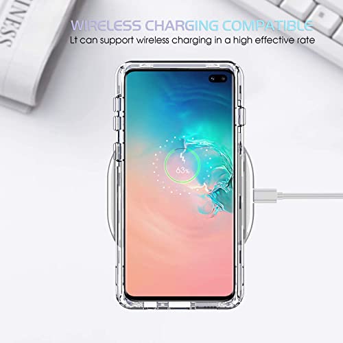 KIOMY Clear Case for Samsung Galaxy S10+ / S10 Plus, 3 in 1 Shockproof Bumper Protective Phone Cover, Hybrid Design Hard PC Shell + Front Cover + Flexible TPU Bumper - color: Front Frame Included