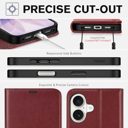 TUCCH Case Wallet for iPhone 17 (6.3") 2025, RFID Blocking Folio, Dark Red | 4 Card Holders, Kickstand, PU Leather, Magnetic Closure, Shockproof TPU Shell, Protective Flip Cover - color: Dark Red