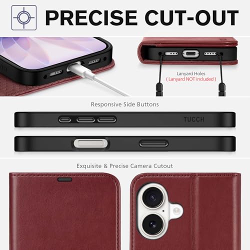 TUCCH Case Wallet for iPhone 17 (6.3") 2025, RFID Blocking Folio, Dark Red | 4 Card Holders, Kickstand, PU Leather, Magnetic Closure, Shockproof TPU Shell, Protective Flip Cover - color: Dark Red