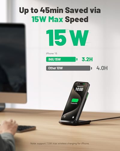 INIU Wireless Charger, [2-Pack] 15W Fast Wireless Charging Station with LED - color: Black, size: 2 Pack