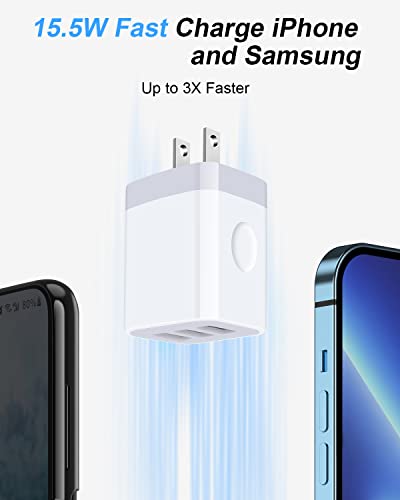 Wall Charger USB Charger Adapter 3.1A/3Pack Muti Port Fast Charging Station - color: White