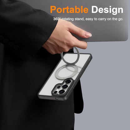 Magnetic Case for Samsung Galaxy S26 Ultra 5G Phone 2026 | with Rotating Kickstand | Non-Yellowing Transparent Clear | Slim Thin | Wireless Charging | Shockproof Protection (Black) - color: Black, size: S26 Ultra