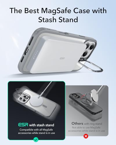 ESR for iPhone 16 Pro Max Case, Compatible with MagSafe, Military-Grade Protective Case, Built-in Stash Stand Phone Case, Scratch-Resistant Back Cover, Classic Series, Clear Grey - color: Clear Grey