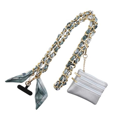 Phone Silk Strap with Zippered Pouch，Fashion Gold Chain(Gray) - color: Gray