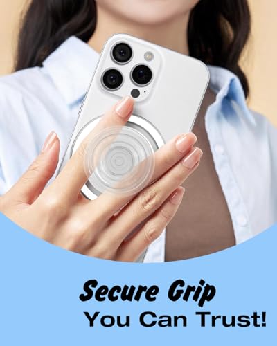 Svanove Magnetic Phone Grip Compatible with Magsafe, Mag Safe Translucent Clear Grip Collapsible Kickstand for iPhone Samsung Pixel, Cute Transparent Silicone Removable Phone Stand Holder, Clear - color: Clear, style: Magnetic