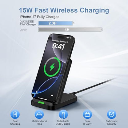 Samsung Wireless Charger Fast Charging Stand Desk Phone Station for Android Samsung Galaxy S26 Ultra/S25/S24/S23/S22/S21,15W Fast Wireless Charger Pad for Motorola Edge 2025/G Stylus 5G/G Power 2025 - color: Black