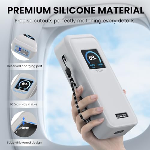 for Anker Prime Power Bank 26,250Mah 300W Case Cover | Soft Silicone Shockproof Protective Case for Anker 300W Prime Power Bank with Anti-Lost Strap, LCD Display Visible, Grey - color: Grey