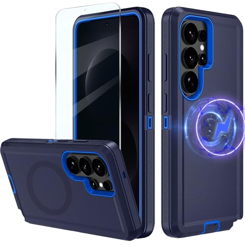 for Samsung Galaxy S26 Ultra case, S26 Ultra Heavy Duty case,with A Tempered Glass Screen Protector, [Military Grade Protective ] [Shockproof] [Dropproof] [Dust-Proof] (Magnetic -Dark Blue) - color: Magnetic -Dark Blue